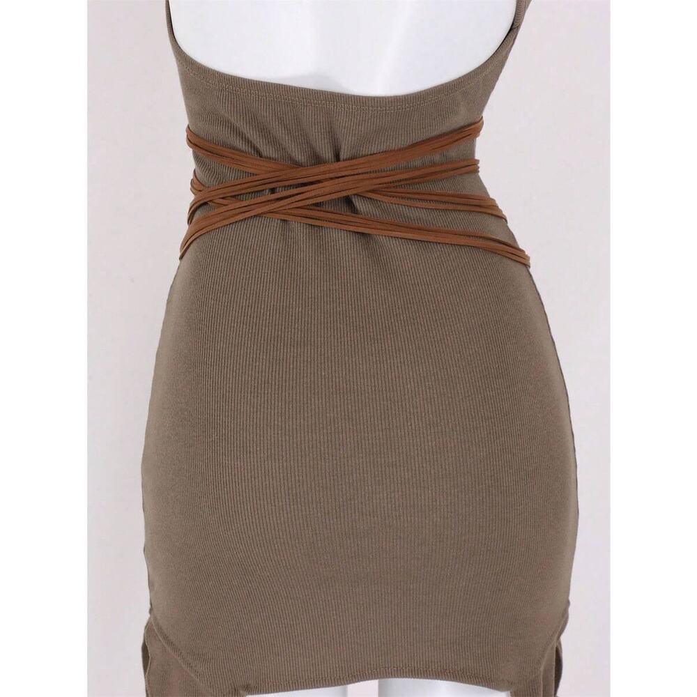 Gold Ring Wrap Belt - Brown Multi-Strap Waist Accessory - Picture 3 of 4